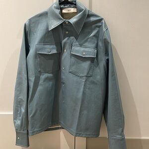 Steel blue Sefr Leather Shirt Jacket